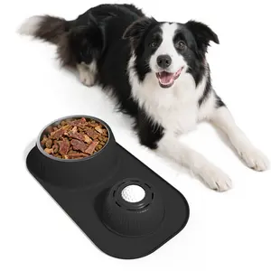 3-in-1 Slow Feeder Dog Bowl, Entertained Ball-in Dog Lick Bowl + Stainless Steel Bowls, for Food and Water, for Feeding Small Medium Large Dogs & Cats, 46 oz