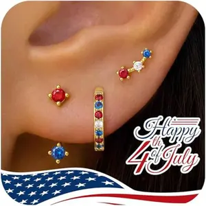 Three fashionable and simple American Independence Day colorful geometric earrings, perfect for women's daily holidays, holiday parties, ear accessories and gifts