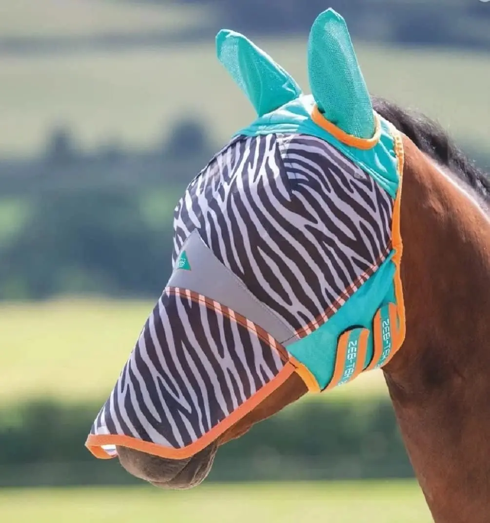 Shires Fine Mesh Fly Mask with Ears & Nose — UV Protection Zebra Print / Cob / Single