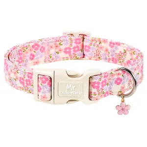 MR. CHUBBYFACE Spring Summer Pink Dog Collar – Cute Floral Pattern, Durable Soft Fabric Pet Collar for Small, Medium & Large Female Dogs summerwins