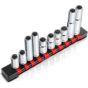 10 count 3/8" & 1/4" Drive 10mm Socket Set, Deep & Shallow Socket, 6 Point & 12 Point, Mirror Chrome Finish, CR-V Steel