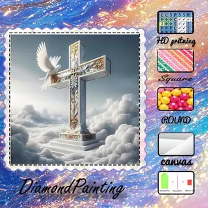 5D-DIY, high-grade velvet canvas, diamond art, diamond painting kit, cross, dove, clouds. AB diamonds, fairy dust diamonds, crystal diamonds, perfect home decoration, handmade diamond art painting kit, special craftsmanship diamond art kit.