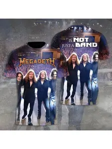 2026 Hot Selling Rock Band Megadeth 3D Print Men's and Women's T-Shirts, Short-Sleeve, Fashionable Punk Hip Hop Street Harajuku Style, Comfortable and Casual