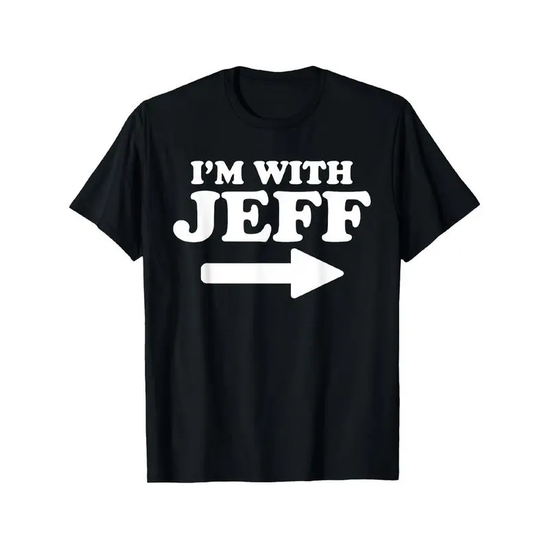 Men's "I'm With Jeff" Themed Statement Graphic T-Shirt, 100% Cotton Black Short-Sleeve Round Neck, Regular Fit All-Seasons Menswear Top, Breathable Durable Machine-Washable Casual Streetwear