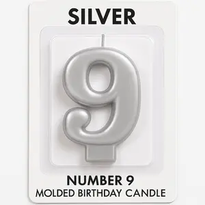 Silver Number 9 Molded Birthday Candle