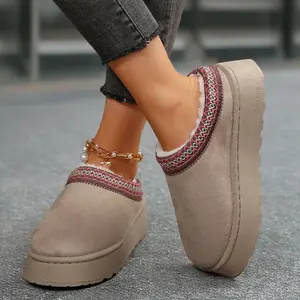 Platform Slippers Mini Boots for Women Fleece Lined Boots Suede Ankle Boots Anti-Slip Snow Platform Slippers for Women Outdoor