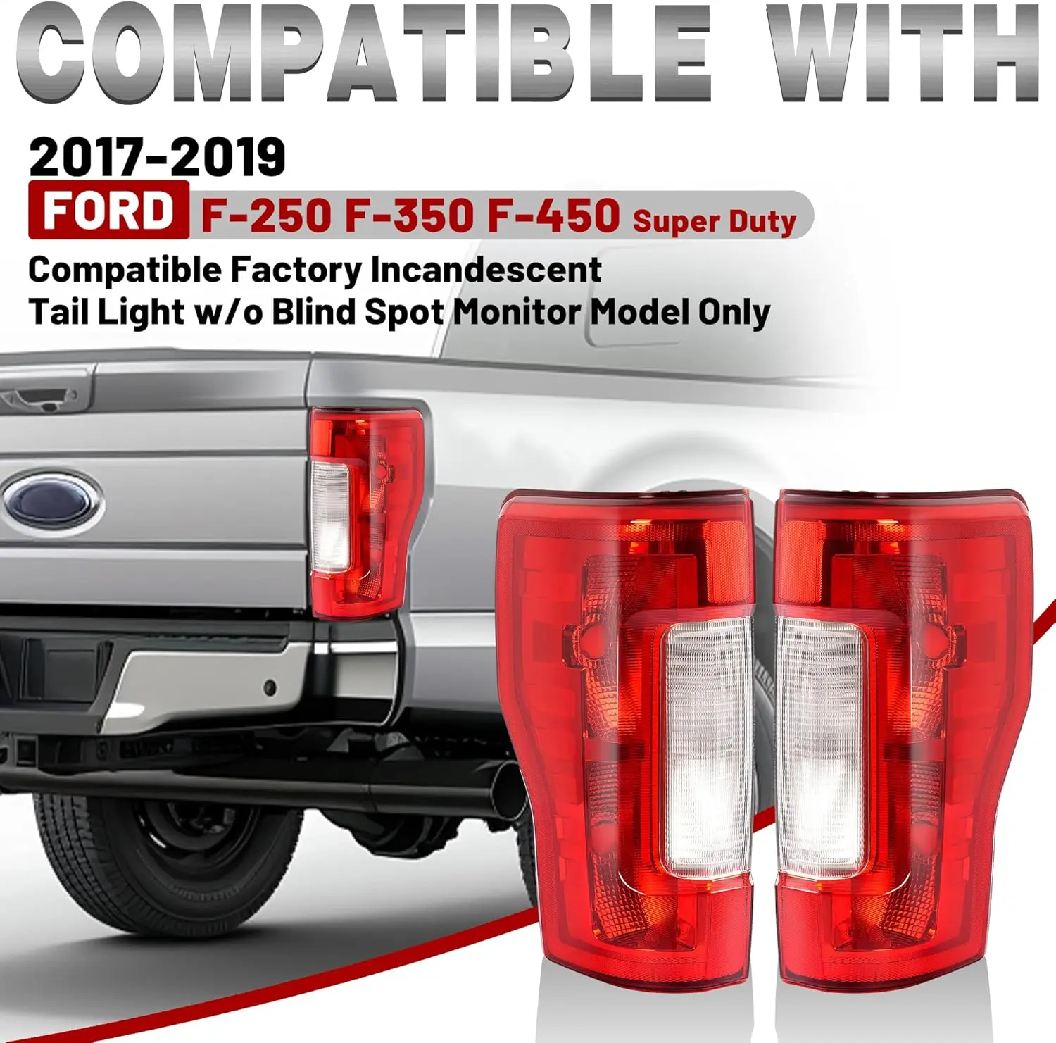 HECASA Pair Halogen Tail Lights, Vehicle Rear Brake Lamps Compatible with 2017-2019 Ford F250 F350 F450 Super Duty Pickup Truck (w/o Blind Spot), LH&RH Replacement for FO2800256 FO2801256, Halogen Lights