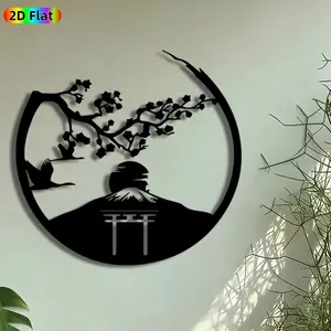1pc Japanese Crane & Mount Fuji Metal Wall Art, Cherry Blossom Torii Gate Statue Mural, Perfect for Japanese New Year, Anniversary Decor, Perfect for Living Room Bedroom Zen Studio Decor, Ideal Gift for Japanese Aesthetic Enthusiasts.