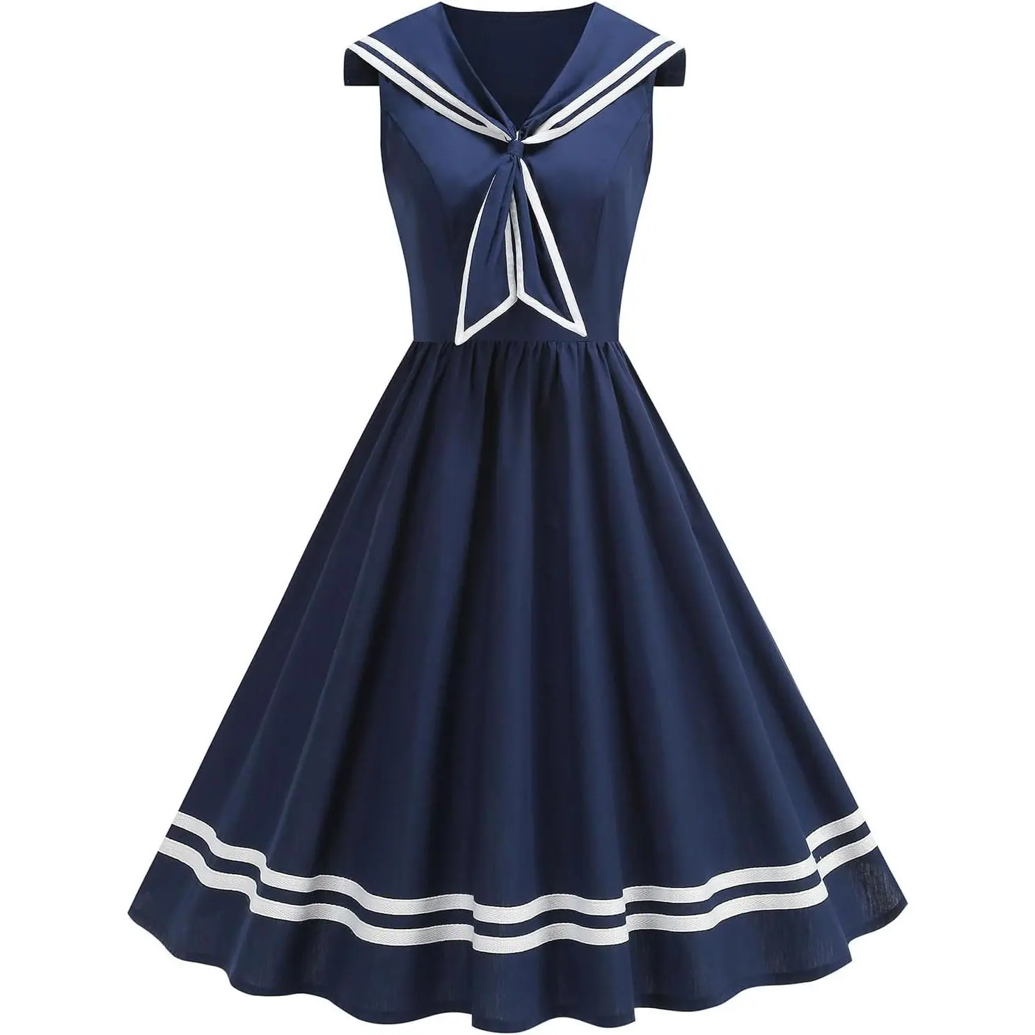 Women Nautical Sailor Collar Dress 50s Striped Vintage Cocktail Swing Dresses 1950s Audrey Hepburn Casual A-Line Prom Dress