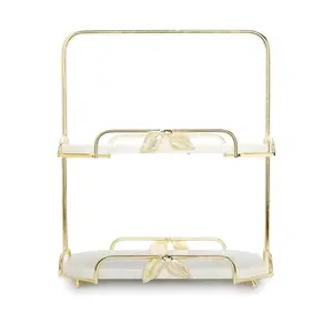 2-Tier Gold Leaf Marble Stand - Simple Product Title Based on Given Information