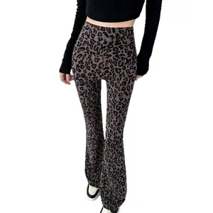 Women's casual pants for spring and autumn, fashionable leopard print, slightly flared, height-enhancing, slimming, high-waisted, loose and drapey
