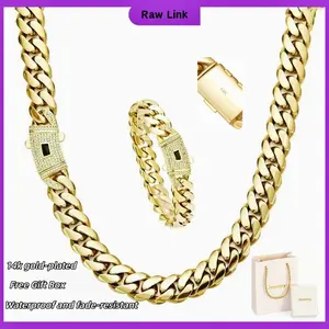 Miami Cuban Link Necklace & Bracelet Set | 14K Gold Plated Stainless Steel Chain | Waterproof, Tarnish & Scratch Resistant | Comfortable & Durable Wear for Men & Women | Gift Box Included | 6–14mm, 16–30"