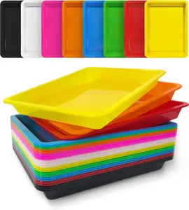 24 Pack Plastic Art Craft Trays, Bulk Activity Sensory Sand Puzzle Sorting Trays for DIY Projects Painting Beads Stackable Party Serving Platters for Food Home Organizer Supply 11x8in