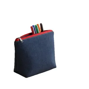 Denim Zipper Pouch, Large Capacity Canvas Makeup Bag, Portable Travel Organizer for Cosmetics, Pens, Hats, Toiletries, Durable Washable Storage Bag,19.5*15.5