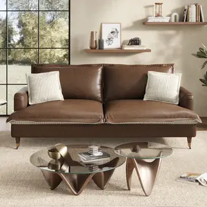 83.5" English Roll Arm Loveseat Sofa, Reversible Faux Leather and Corduroy Upholstered Couch with Deep Seats, 2 Throw Pillows Included for Living Room & Home Office
