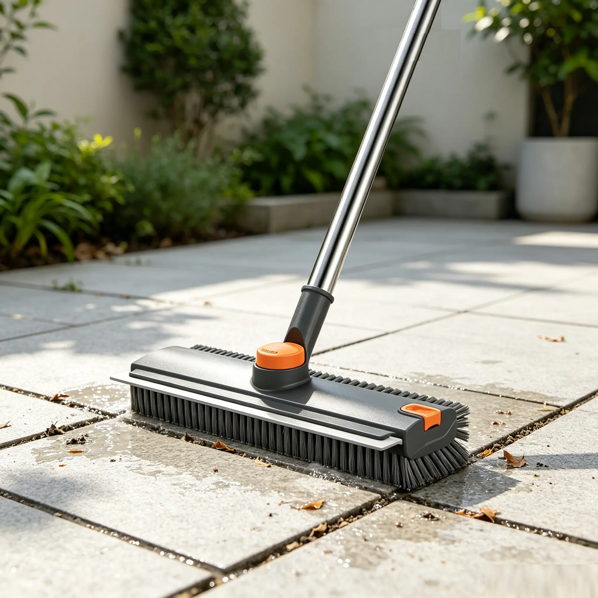 Heavy Duty Floor Scrub Brush - 3-in-1 Telescopic Handle Household Items Cleaning Tool with 360° Rotate PVC Bristles, Built-in Rubber Squeegee & Scraper, Adjustable Long Handle for Bathroom/Kitchen Deep Cleaning Squeegee Brush Mops