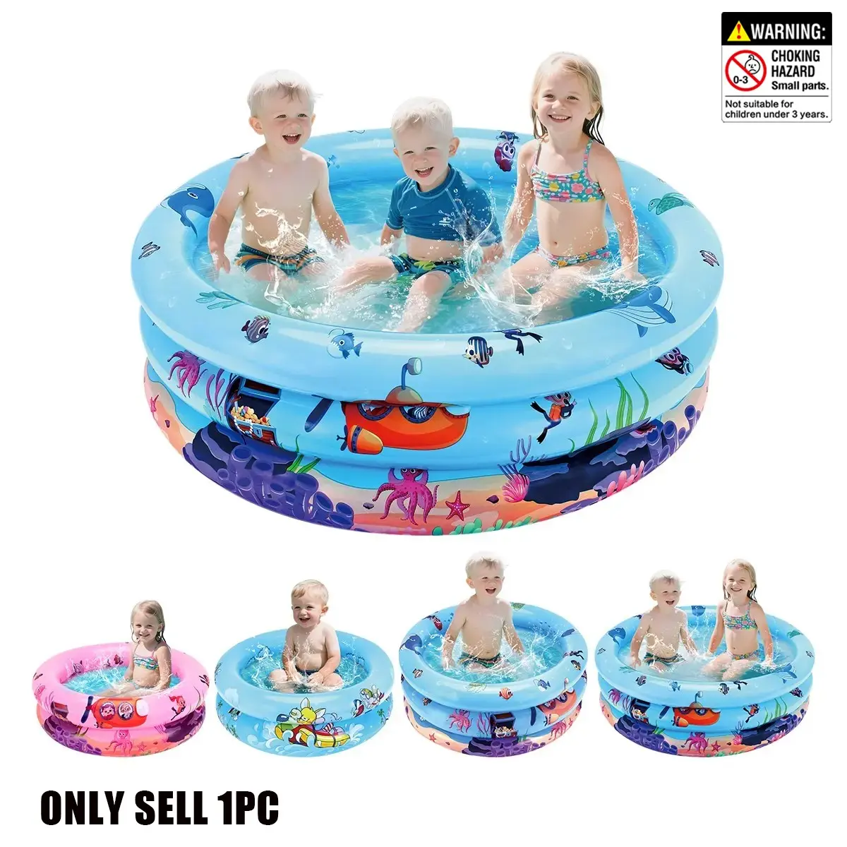 Three-Layer Thick Multi Purpose Inflatable Water Pool, Blow Up Pool, Kiddie Inflatable Pool, Ocean Theme Print, Leak-Proof Durable, Portable Swimming Pool/ball Pit/sand Pit/fishing Pond