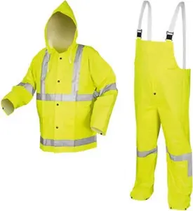 MCR Safety Size 2XL Hi-Viz Lime High Visibility Three Piece Suit PVC & Polyester, Detachable Hood, Snap Closure, Welded Seams, Take Up Snaps at Wrists & Ankles, Bib Pants, Button Fly 2083SRX2