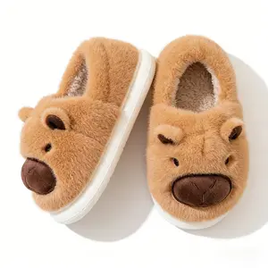 Cozy Plush Capybara Slippers for Women & Men – Warm Fuzzy Indoor Outdoor House Shoes with Non-Slip Sole