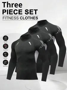 Men's Sportswear Cycling Apparel High-Neck Zip-Up Long-Sleeved T-Shirt Highly Elastic Slim Fit Breathable Quick-Drying Sweat-Wicking American Style Street-Style Striped Design Ideal for Cycling Fitness Running - Menswear, Outfit