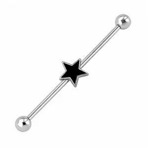 14G Black Star industrial Barbell Scaffold Piercing Jewelry 1 1/2" 38mm - Sold Individually
