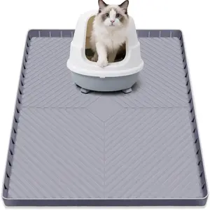 Silicone Cat Litter Mat, Large Thickened 28"X22" Cats Litter Box Mat Waterproof Pet Feeding Mats Non-Slip Durable Washable Foldable Kitty Cat Litter Catcher Mat with Raised Outer Lip