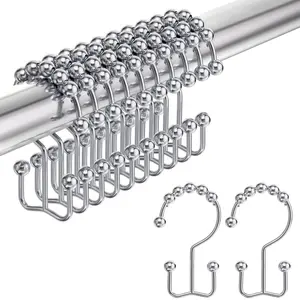 Amazer Stainless Steel Shower Curtain Hooks Rings, Rust-Resistant Double Shower Curtain Hooks for Shower Curtain and Liner, Set of 12