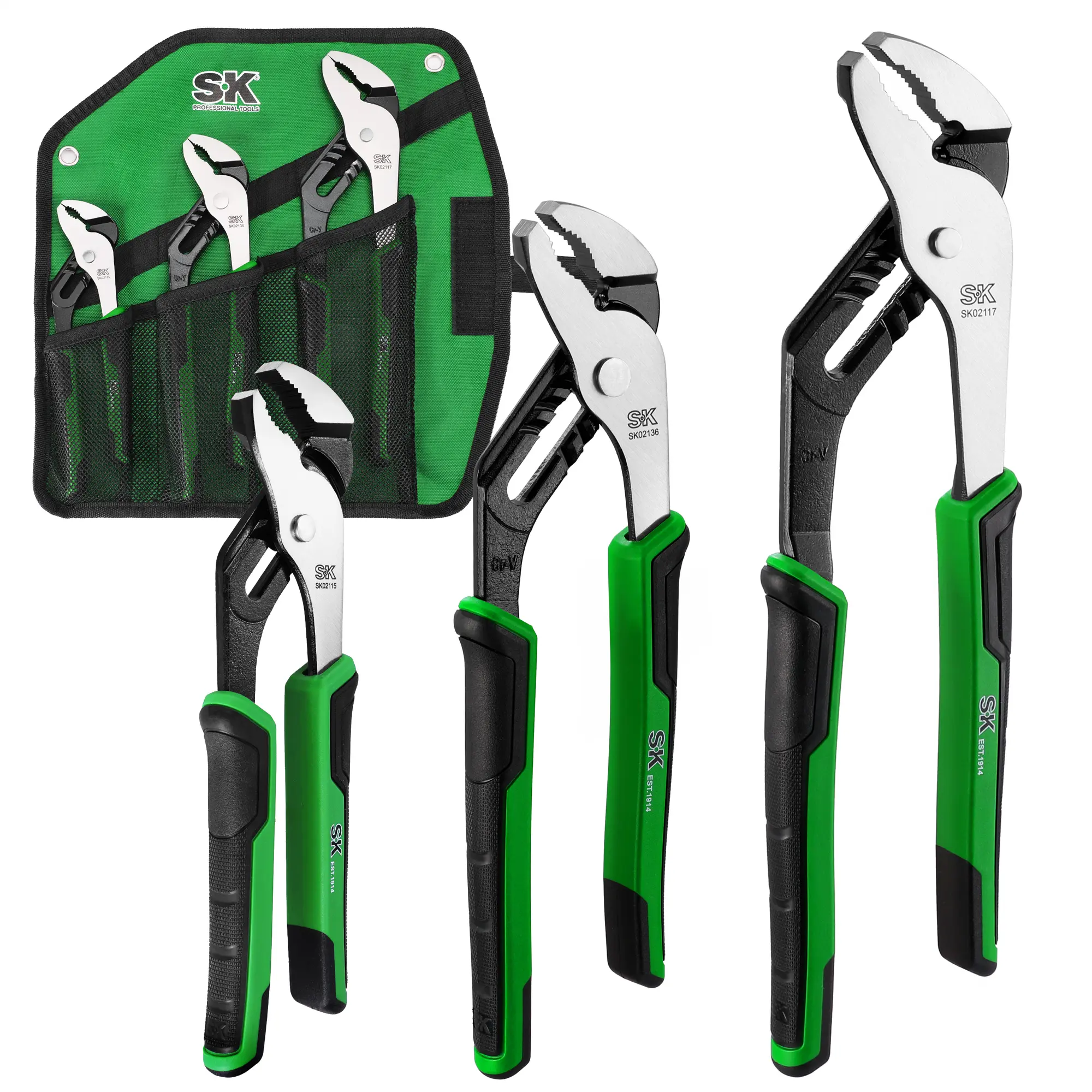 #fathersdaygift SK Groove Joint Pliers Set, Adjustable Water Pump Pliers, Premium CR-V Steel Construction, Serrated Jaw with Comfortable Grips, Organized in Rolling Pouch