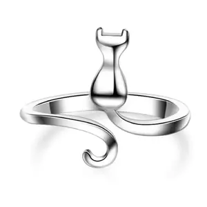 925 Sterling Silver Cat Wrap Ring | Adjustable Cute Cat Ring | Cat Lover Gift