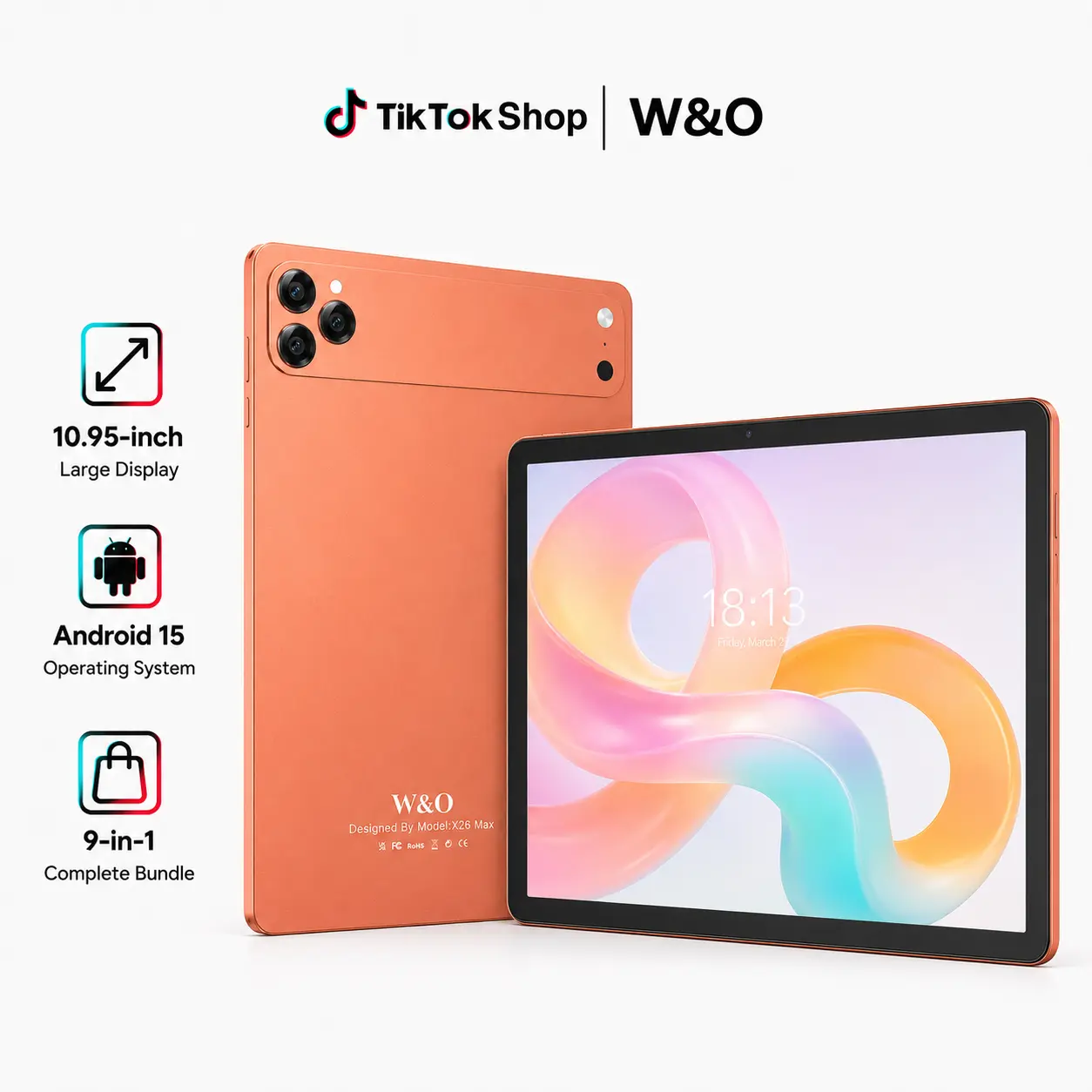 【BackToSchool】W&O X17 Ultra & X26 Max Android 15 Tablets, 10.1/10.95-Inch, 8GB/12GB RAM, 256GB Storage, SIM & microSD Support, Bluetooth Keyboard Mouse Case Stylus Bundle smart gift