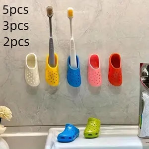 Wall-Mounted Toothbrush Holder Set, 2-Pack Universal Design for Adults & Kids, Adhesive Bathroom Storage Solution, Creative Organizer