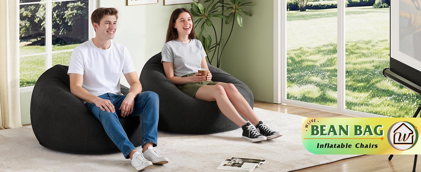 WLIVE Kids Bean Bag Chair, 2.5 Feet Faux Rabbit Fur Bean Bag, Floor Sofa with Memory Foam Filling, Bean Bag Chairs for Living Room Bedroom, Pink