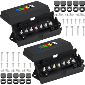 2 Pcs 7 Way Trailer Junction Box Weatherproof 7 Pin Trailer Wiring Box 7 Color-Coded Electric Wires Connection Box for RV Camper Trailer Light Rewiring