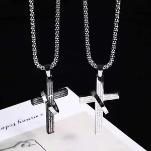 Scripture Cross Necklace Stainless Steel Round Circle Pendant Unisex Faith Jewelry