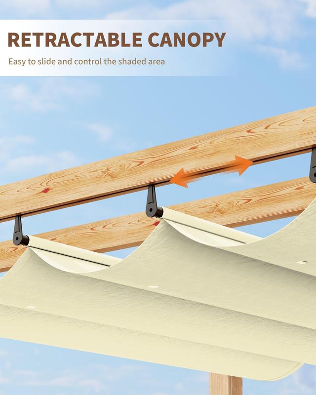 GARVEE 10x13 FT Aluminum Pergola with Adjustable Canopy, Outdoor Metal Gazebo with Reinforced Frame, Waterproof Sun Shade & Windproof Netting for Patio, Backyard, Garden