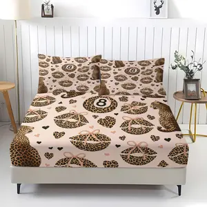 Sweet Cool Y2K Leopard Print Fitted Sheet Set, Includes 2 Pillowcases, Light Base, Non-Slip, Breathable, Bedroom Decor