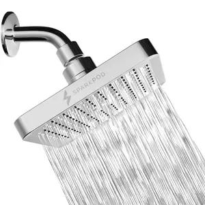 SparkPod High Pressure Rainfall Shower Head - 6 Inch Modern Square Rain Showerhead, Toolless 1-Min Install