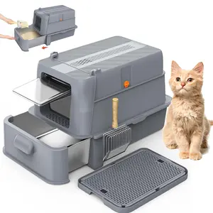 Enclosed Stainless Steel Cat Litter Box with Odor Control, Modular Design with Drawer and Flip Door, Easy to Clean and Wash,Non-Stick Interior,Extra Large Size Fits All Cats(Black) potty   pack filter pedal