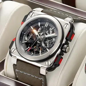 FEICE Men’s Automatic Skeleton Watch Mechanica Mens Wristwatch Square Sport Luminous Watches 10ATM Waterproof Watches Luxury Casual Men's Watch with 80-Hour Power Reserve & Sapphire Crystal