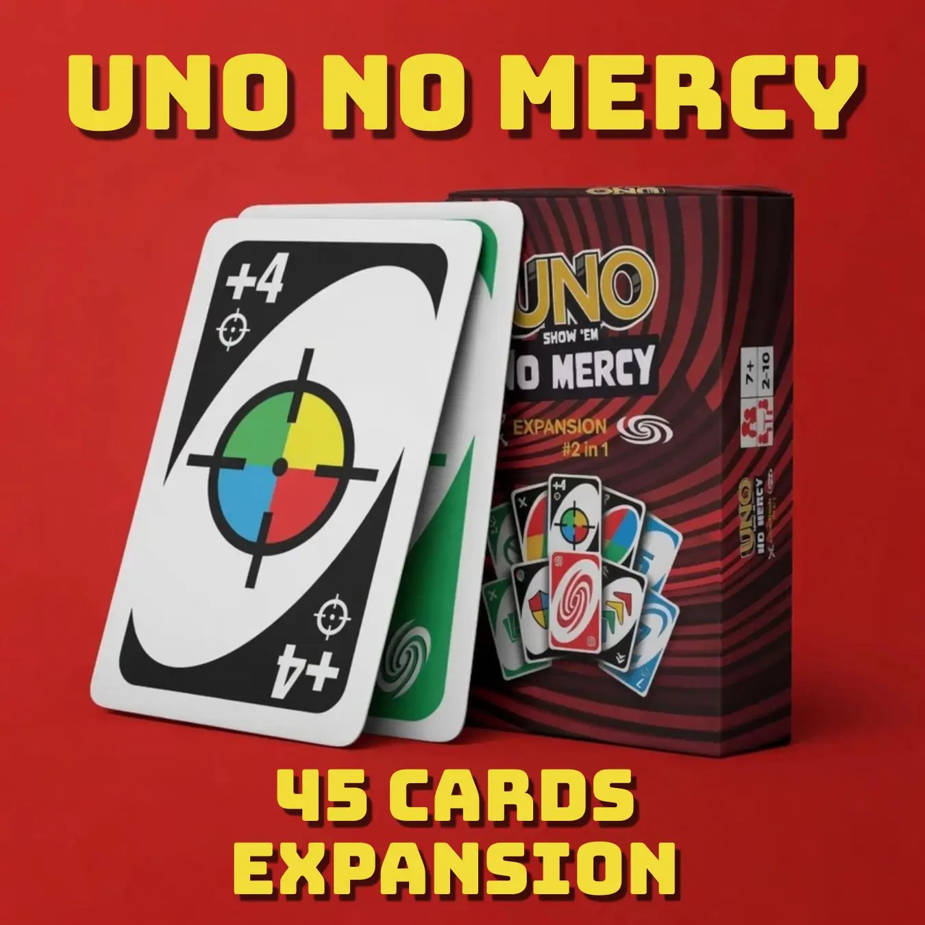 UNO No Mercy 2-in-1 Expansion Card Pack, 45 Cards, English Rulebook Included, Collectible Family Entertainment Game