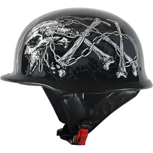 1Storm Novelty Motorcycle Half Face Helmet Open German Style DOT Approved: HKY602 Flag Skull