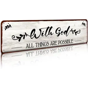With God All Things Are Possible Sign and Decor, Spiritual Decor, Christian Decorations, Jesus and God, Bible Verses Wall Decor, Scripture Wall Art, 4x16 inch Metal Sign