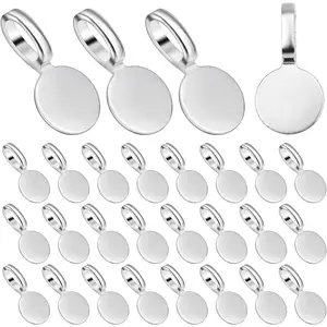 100pcs Silver Glue-on Flat Pad Bails Pendants Charms Connector Hanger for DIY Necklace Earrings Jewelry Making Accessories, 18 mm x 9 mm