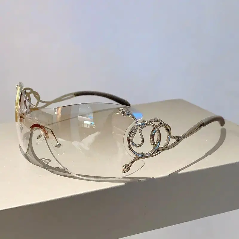 Unisex Oversize Rimless Y2K Luxury Designer Sunglasses, 1-Piece Metal Frame, Blush Pink Punk Shades, Durable Spring Hinges, for Outdoor Sports & Cycling tiktokshopbacktoschool