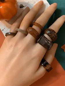 7 Pcs Bohemian Vintage Resin Ring Set, Women's Tortoiseshell Color Unique Thumb Rings, Perfect for Daily Wear, Gift for Special Occasions
