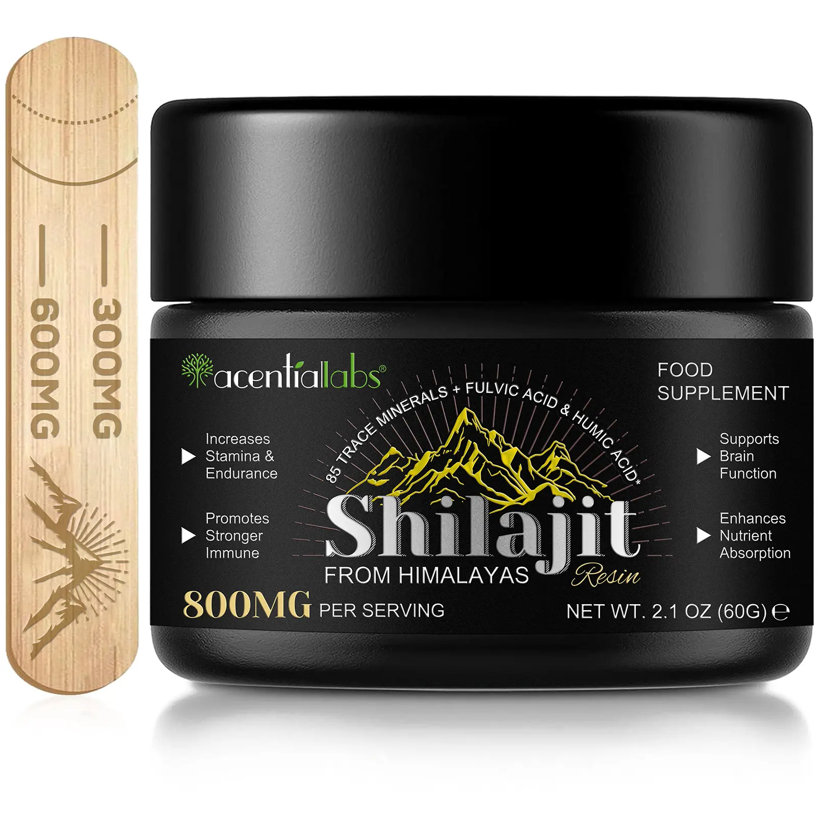 [NEW] Acentiallabs Himalayan Shilajit Resin for Adults, 60g, 800mg per Serving - High Potency, Fulvic Acid & 85+ Trace Minerals Blend to Boost Energy, Strength, Brain Health & Immunity Natural Supplement