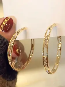 Women's Rhinestone Hoop Earrings, Trendy Jewelry, Elegant Hollow Out Design, Perfect for Daily Wear, Parties & Vacations