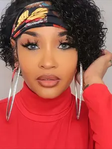 Curly Wave Headband Wig Pixie Cut Wig Valentine's Day Wig Full Machine Made Wig 150% Density 6 Inch Glueless Human Hair