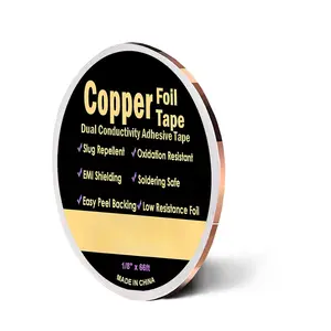 Copper Foil Tape with Conductive Adhesive, Double-Sided Pure Copper for EMI Shielding, Stained Glass, Soldering, Slug Barrier, Electrical Repairs (1/8inch x 66ft)