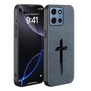 Luxury artificial leather phone case for MOTO G86 Power/G Power 2025 /G 2025 /G 5G 2024/G Play 2024 5G /G Stylus 5G /Edge 60 Pro/ Fusion,protective, high-quality,Crucifix, Phone Protector